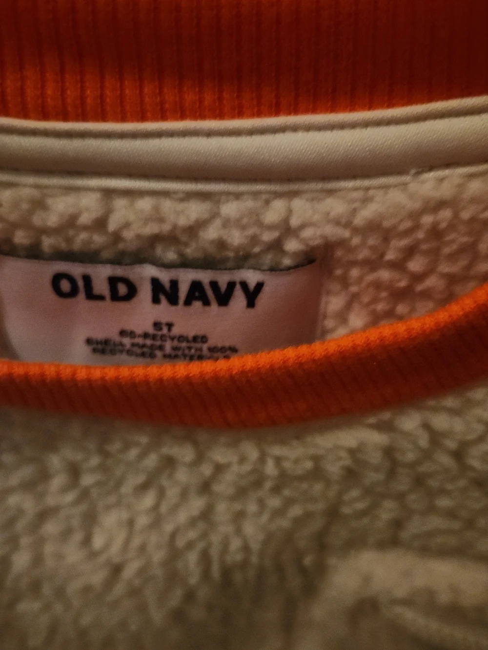 Old Navy Cream Sherpa Pullover with Orange Rib Trim